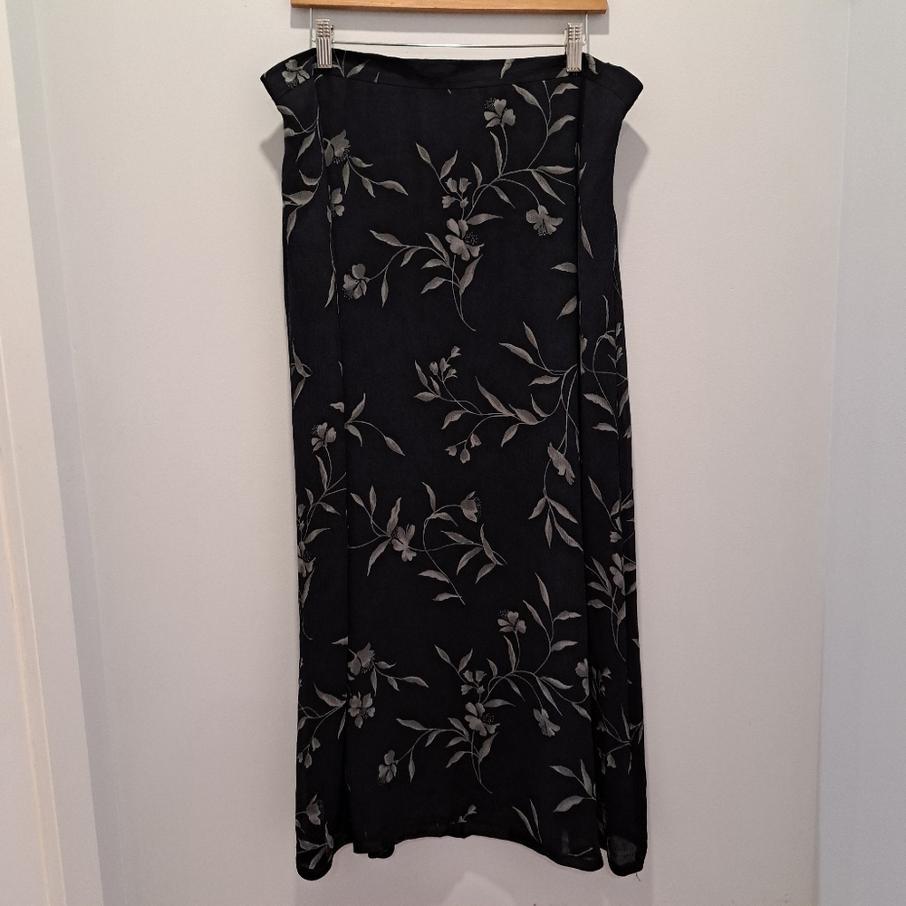 Vintage Floral Black & Gray Maxi 90s Y2K Grunge Dark Romantic Skirt Womens 16